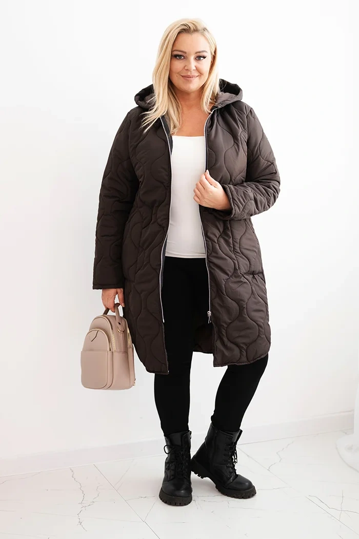 Kesi Włoski Dámska zimná bunda Plus Size prešívaná s kapucňou červená