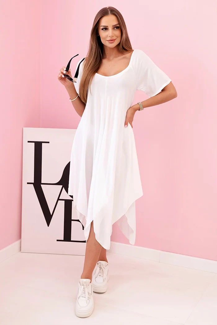 Kesi Włoski Damenkleid aus Viskose mit kurzen Ärmeln und ausgestelltem Saum white