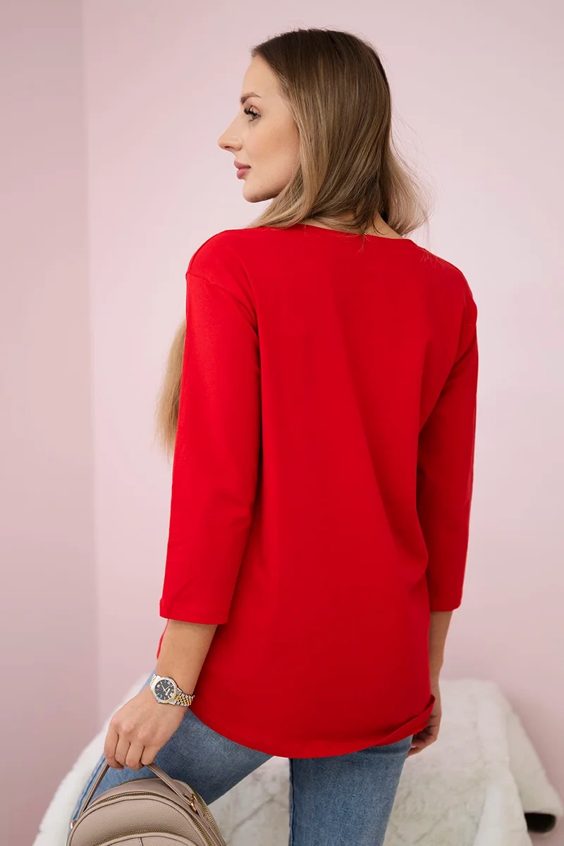 3D Graphic Blouse with Zirconia Red