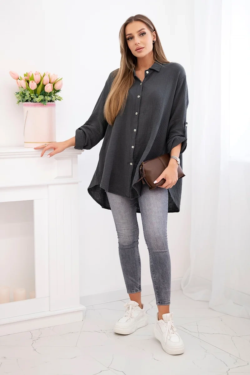 Kesi Włoski Cotton muslin shirt Plus Size graphite