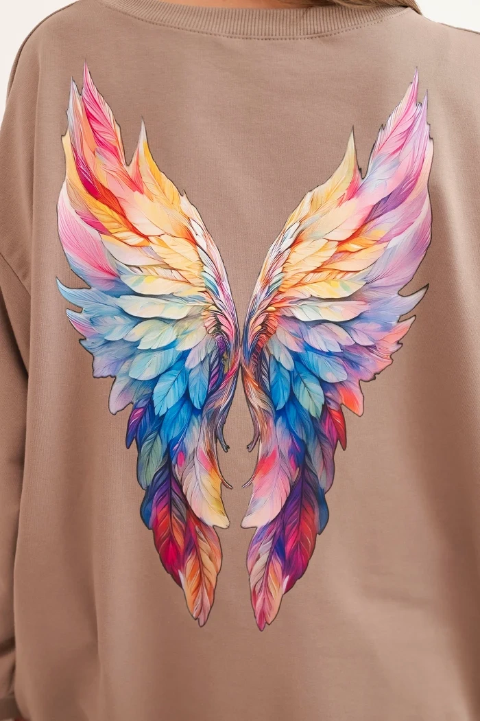 Polski Women's oversized cotton sweatshirt with colorful wings on the back fango