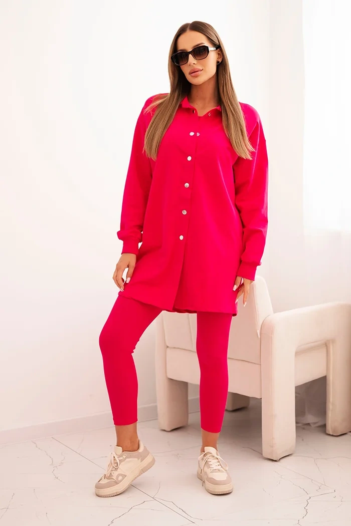 3-piece set of sweatshirt, top and leggings in fuchsia color