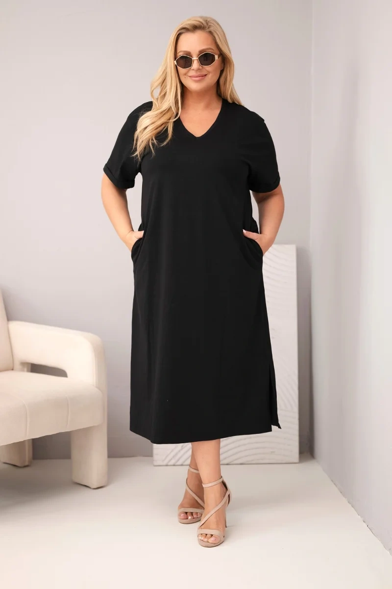 Kesi dámske plus size šaty s V-výstrihom čierne