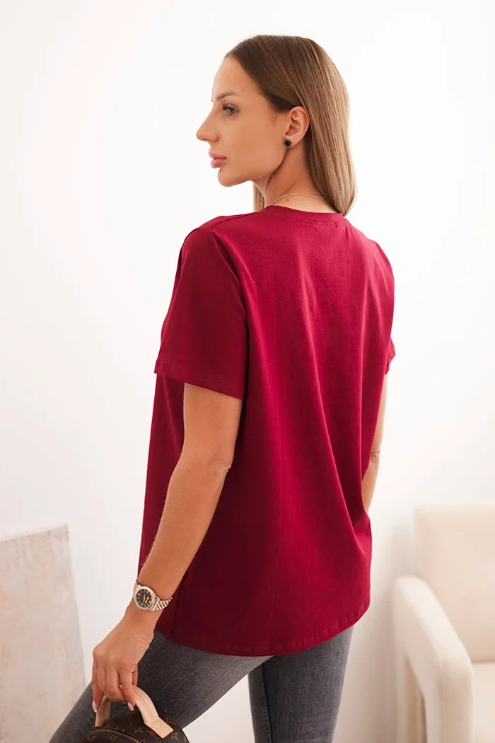 Polski Women's cotton blouse in a classic cut maroon