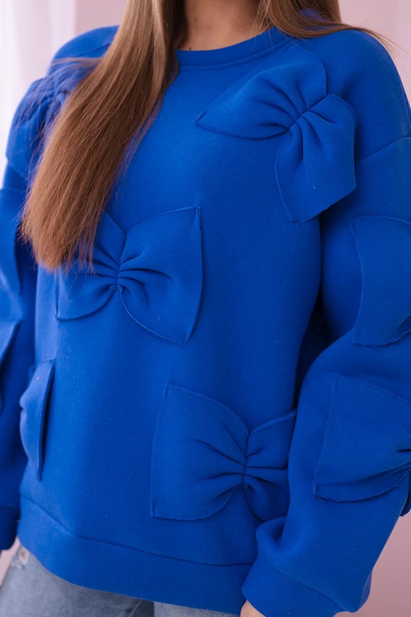 Insulated sweatshirt with decorative bows cornflower blue