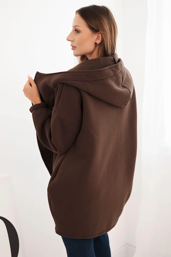 Kesi Włoski Women's insulated hoodie with an asymmetrical zipper brown
