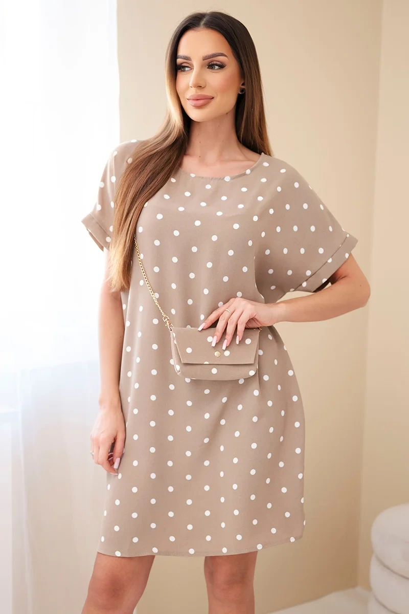 Dámské tečkované šaty s kabelkou
