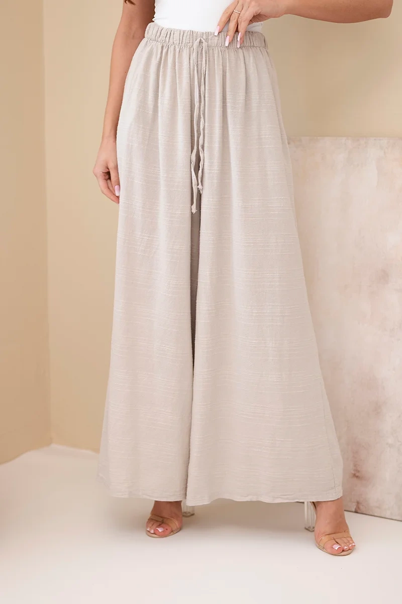 Дамски памучен панталон Kesi с ластик на талията, бежов