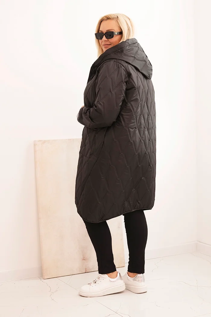 Kesi Włoski Plus Size women&#039;s quilted jacket with a hood and sporty cuffs black