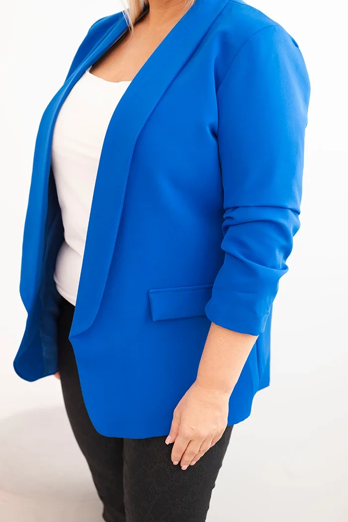 Kesi Włoski Women's Plus Size Unbuttoned Blazer with Lining XL/2XL cornflower blue