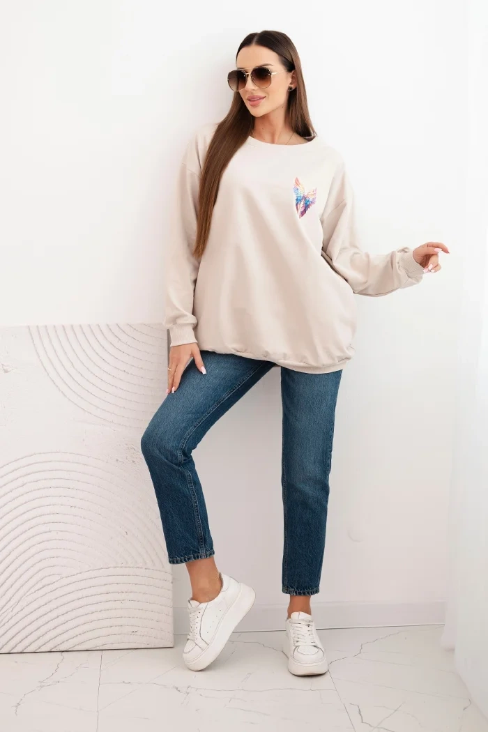 Polski Women's oversized cotton sweatshirt with colorful wings on the back beige
