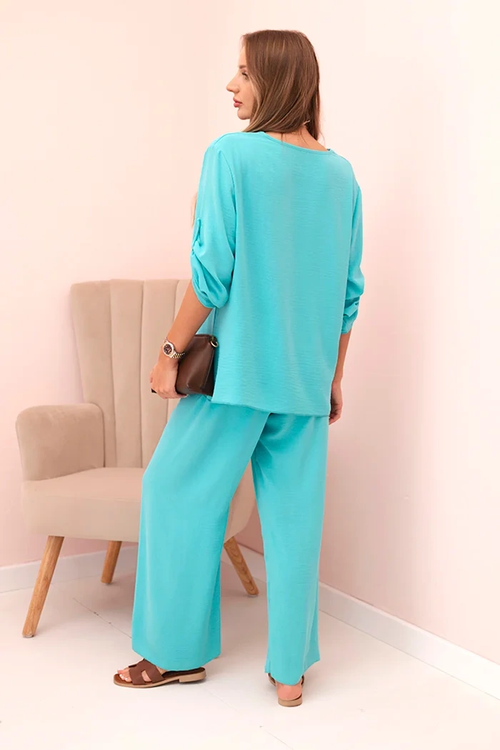 Kesi Włoski Women's set with a blouse with a necklace and wide pants mint