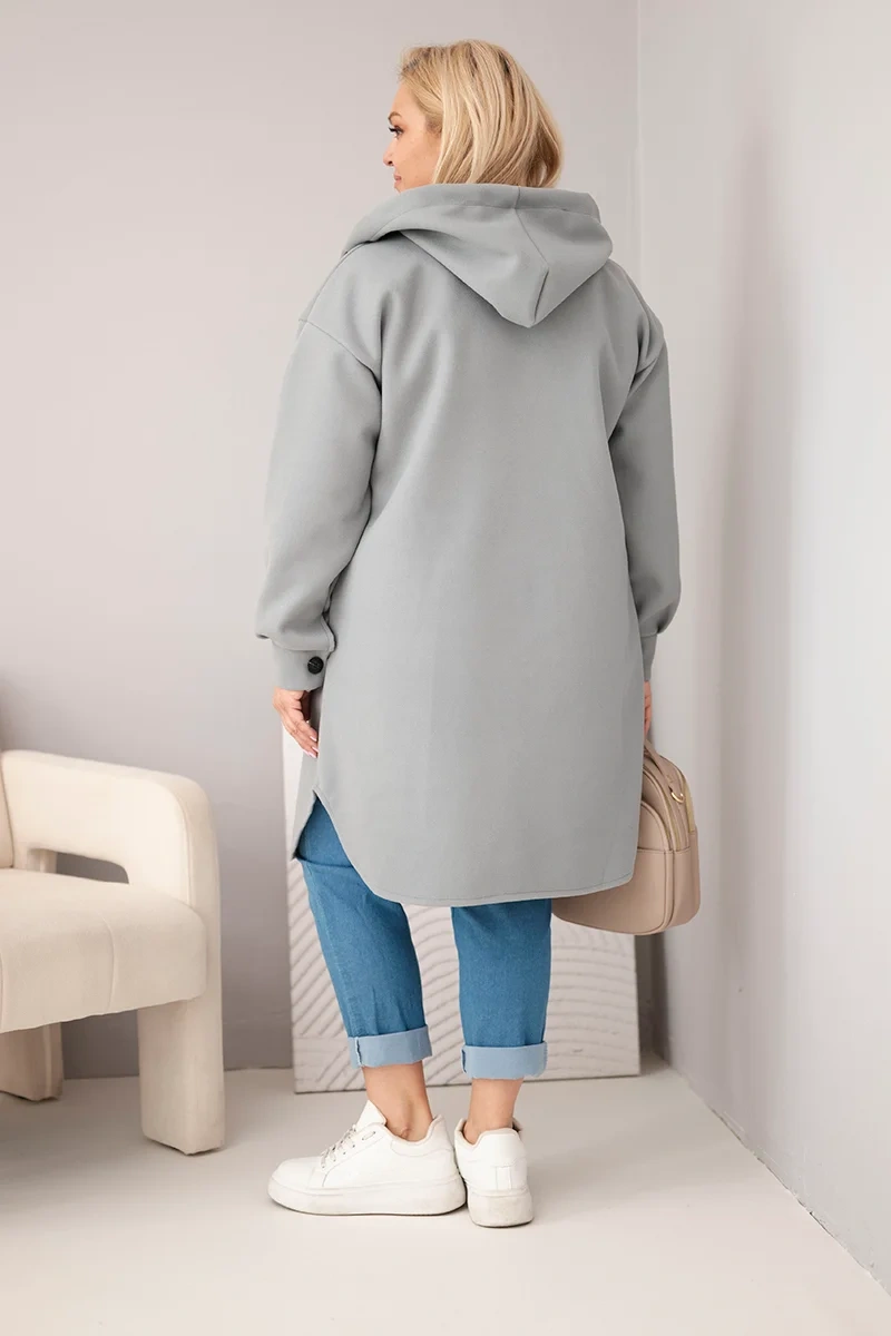 Kesi plus-size kabát s kapucňou, sivý