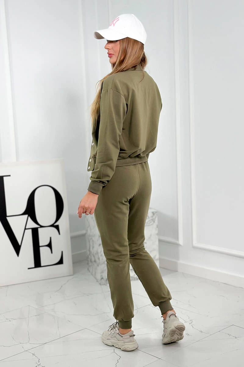 Set of 3in1 sweatshirt with press studs + top + khaki pants