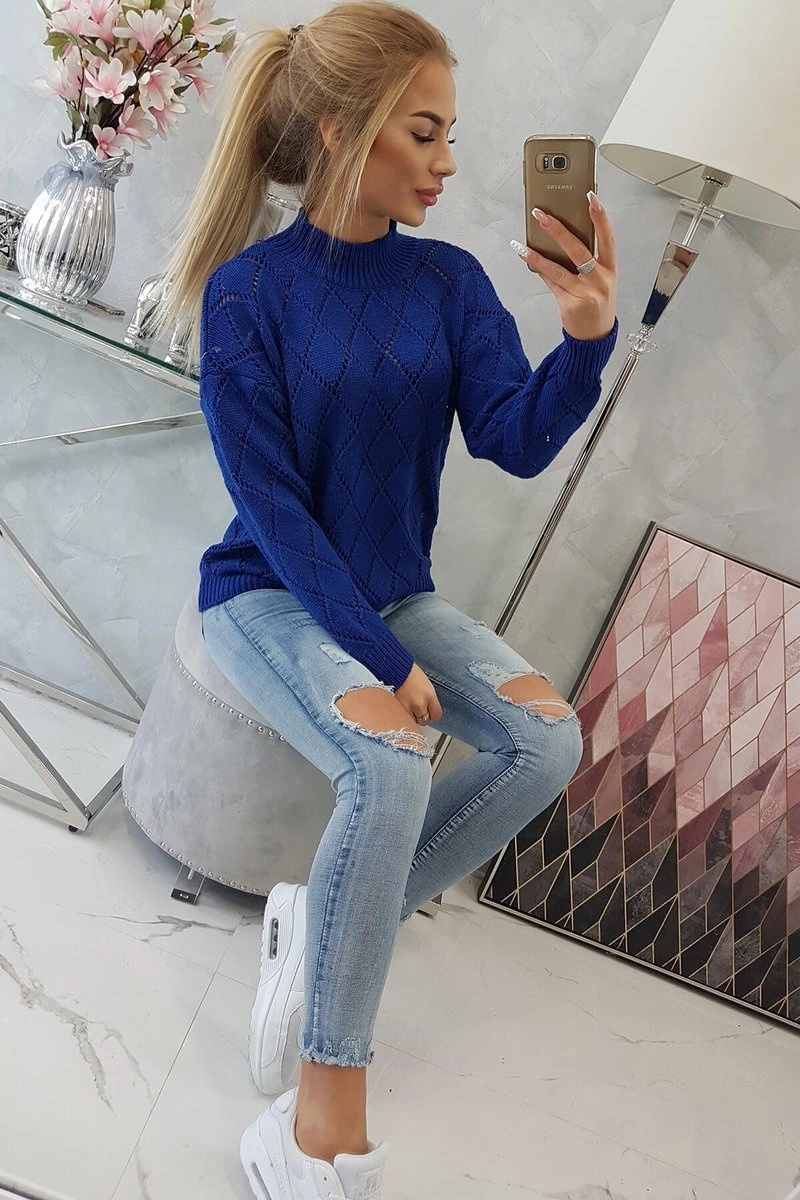 Kesi Sweater high neck with diamond pattern mauve blue