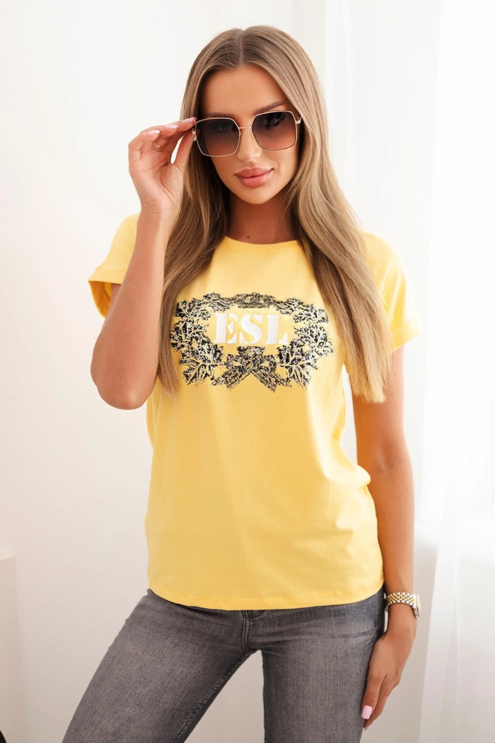 Дамска памучна блуза Kesi с жълт принт