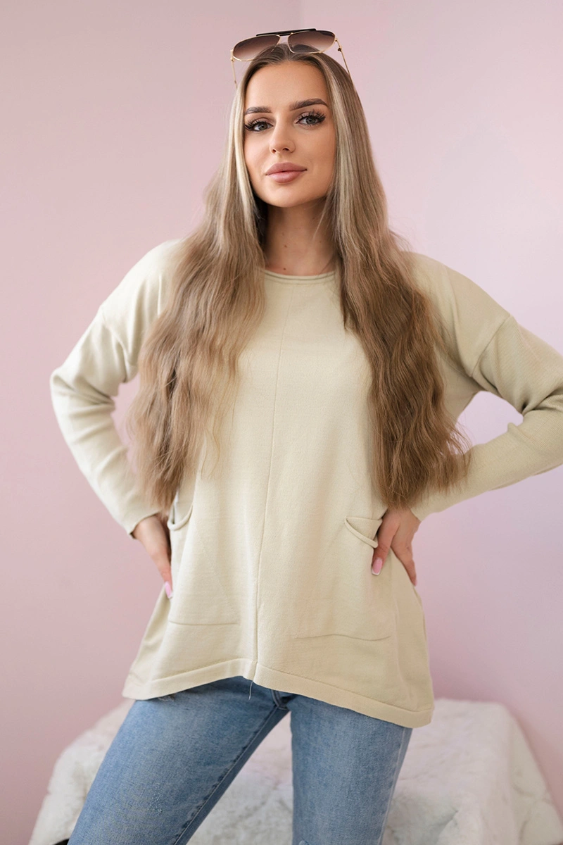 Sweater with front pockets beige