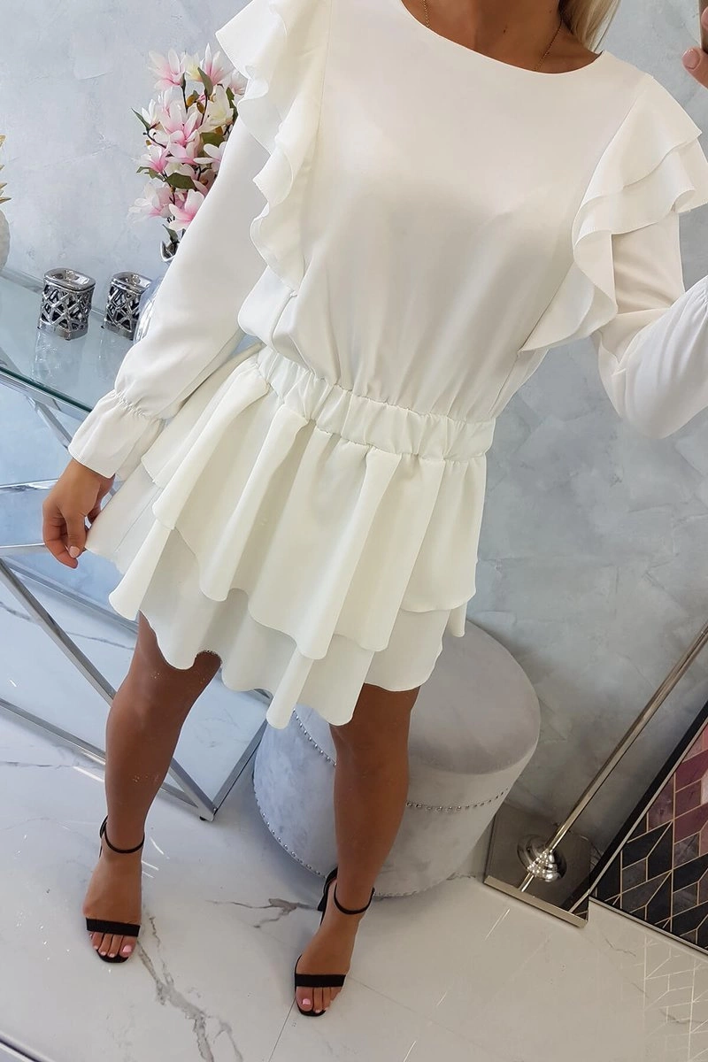 Dress with vertical ruffles ecru