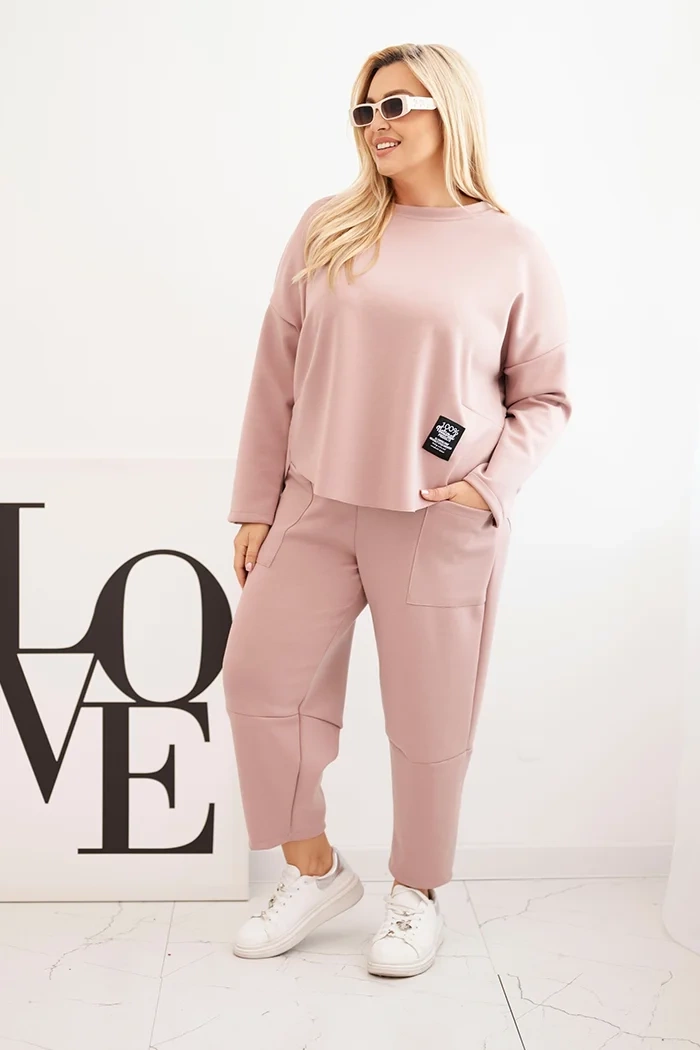 Kesi Włoski Plus Size women's set butter hoodie and pants with pockets dark pink