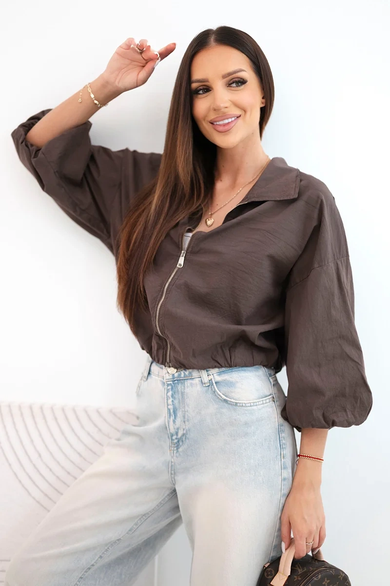 Kesi dámska bavlnená bomber bunda na zips hnedá