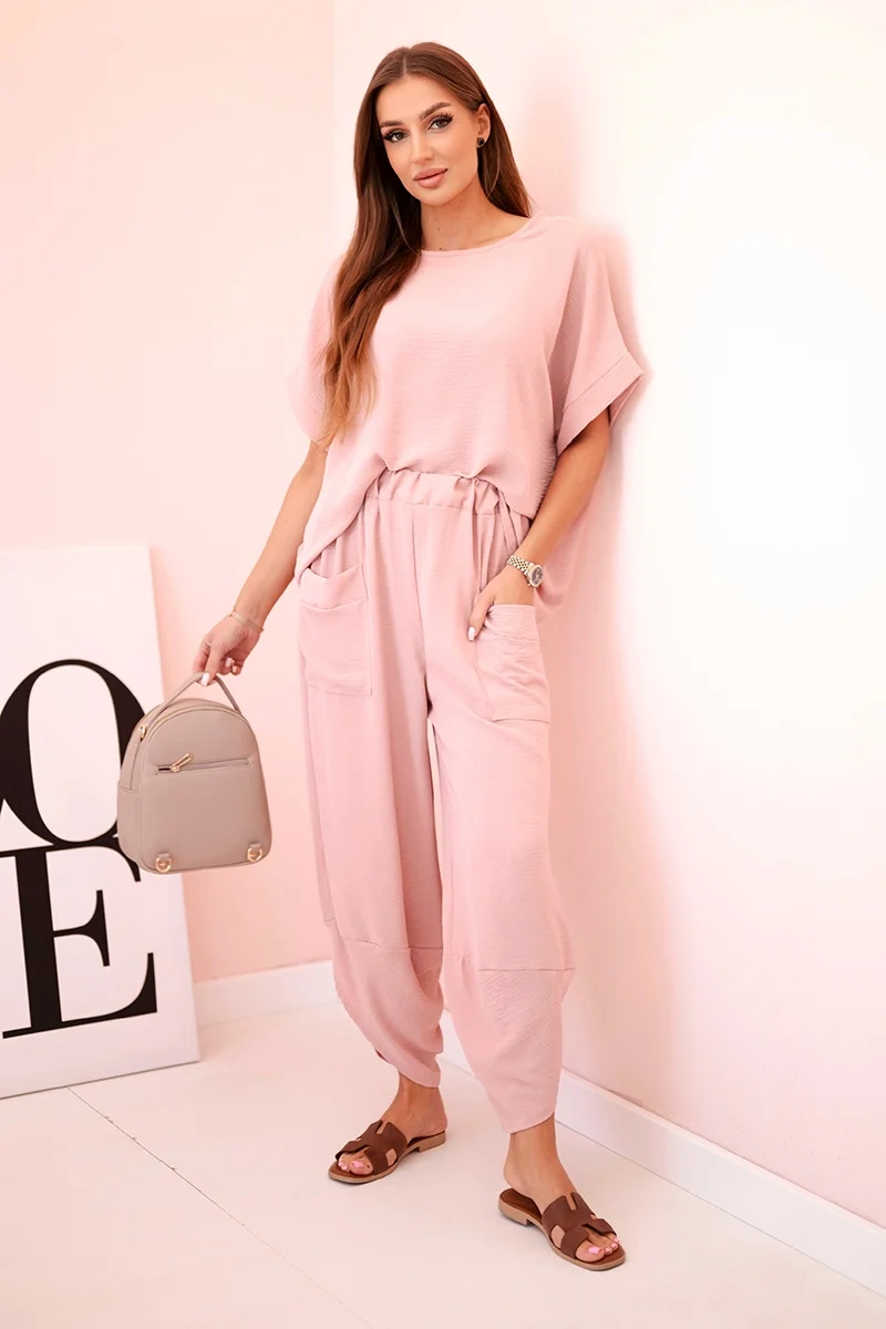 Kesi Włoski Viscose blouse + pants set powder pink