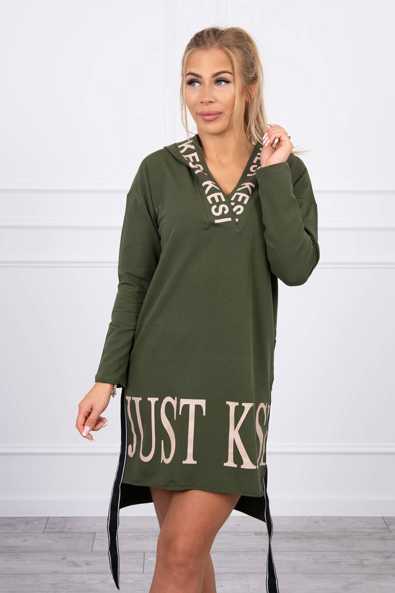 Dress With A Hood And Khaki Print