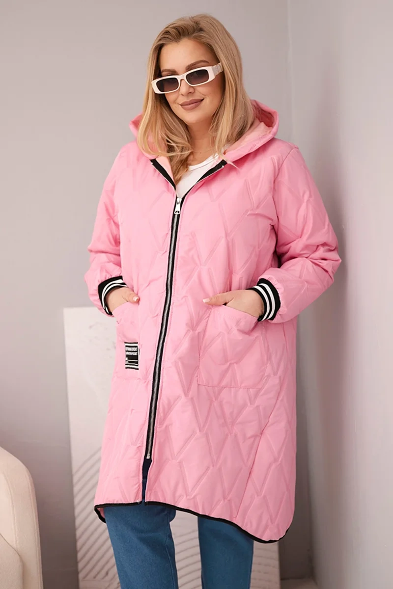 Ватирано яке с качулка Kesi Włoski, светло розово