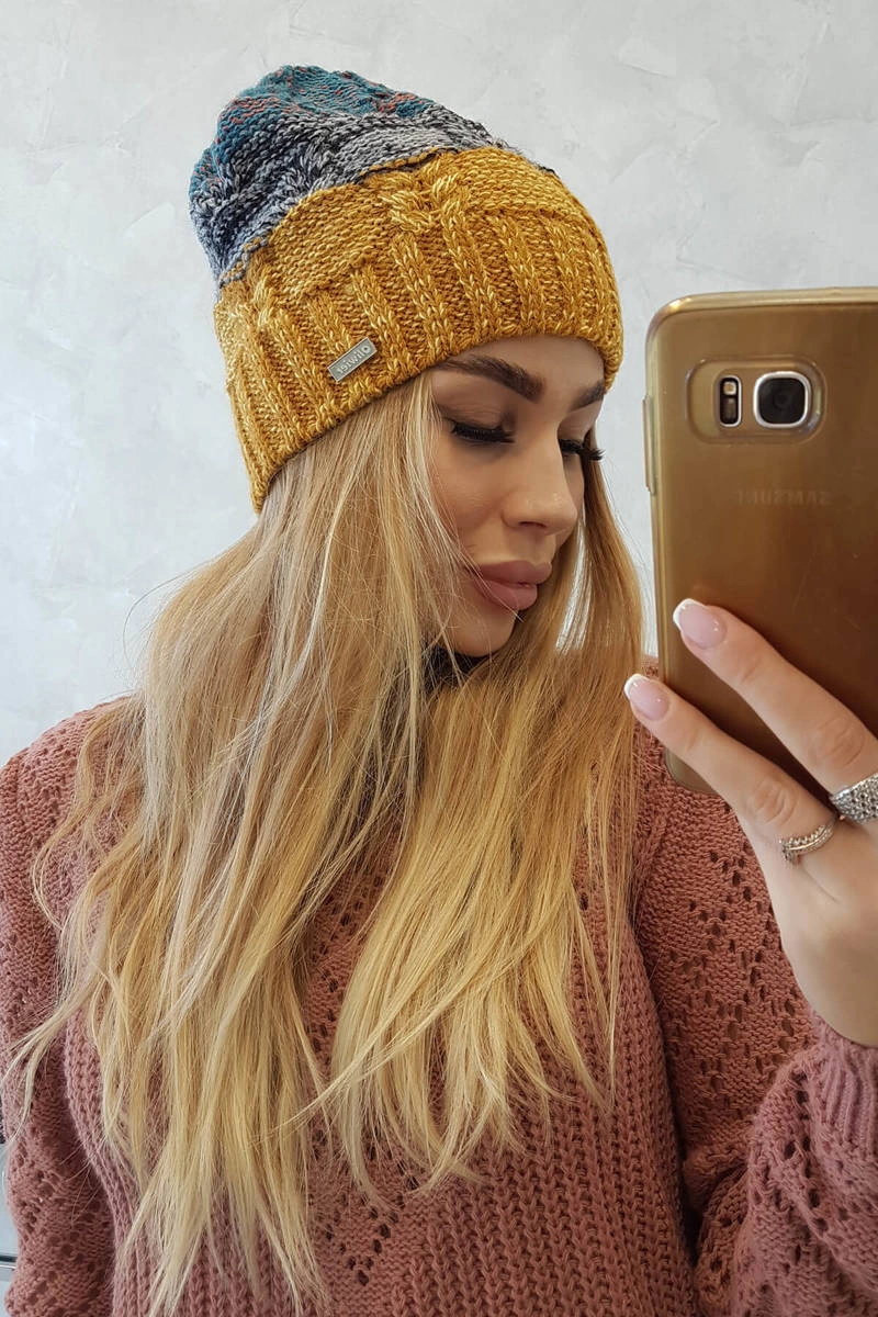 marka niezdefiniowana Cap with fleece Dolores K303 mustard+black+marine