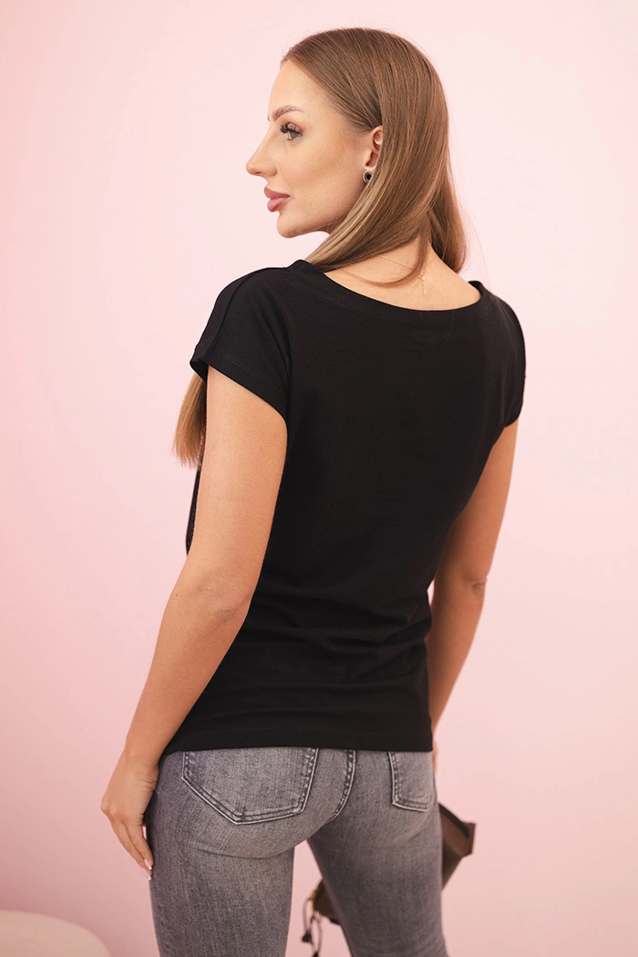 Kesi Women's cotton short-sleeve blouse with "Stay Wild" print black