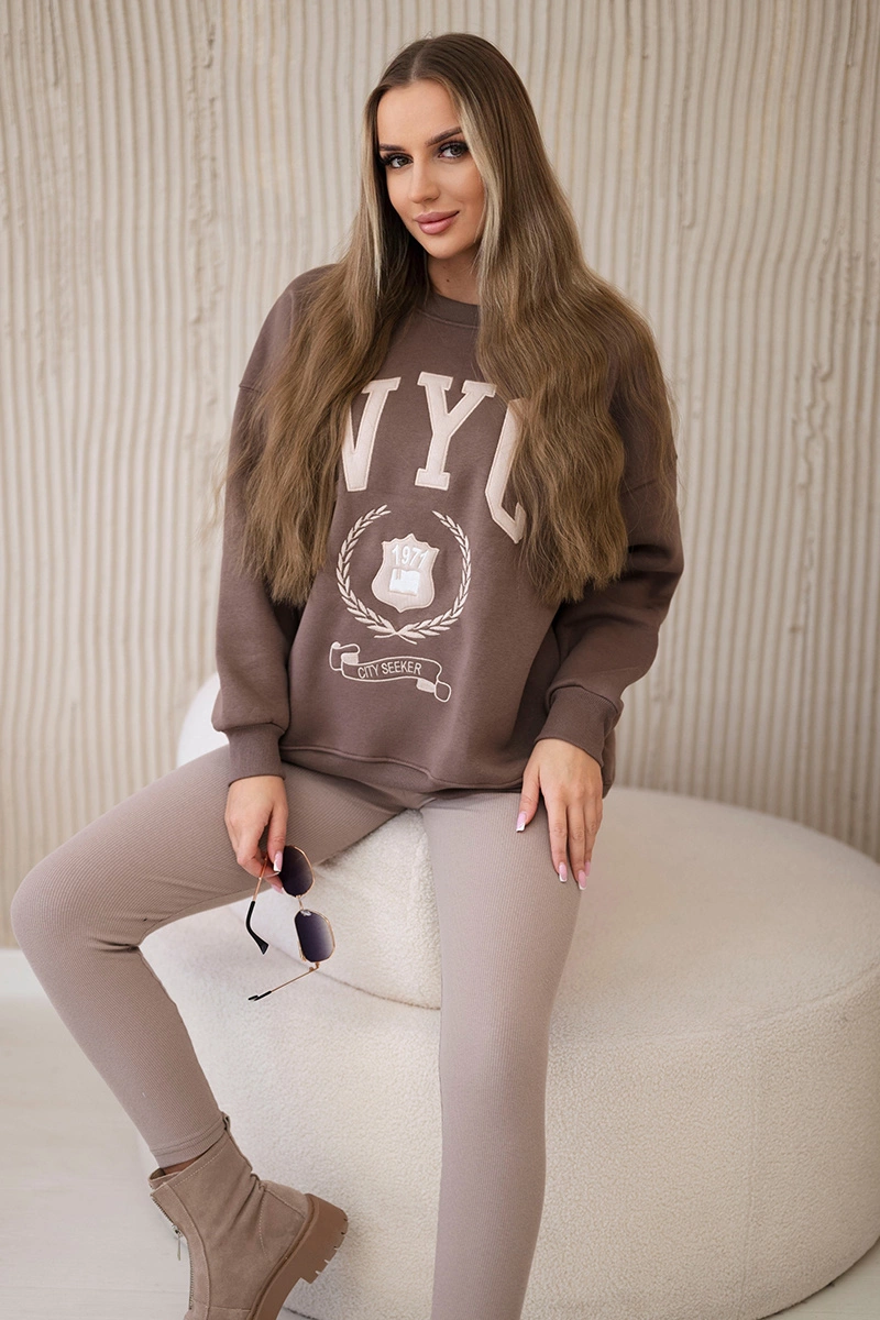 Cotton set of insulated sweatshirt + leggings brown