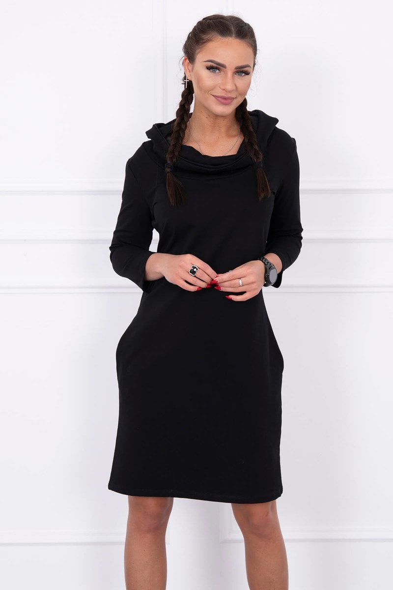 Black dress with hood and pockets