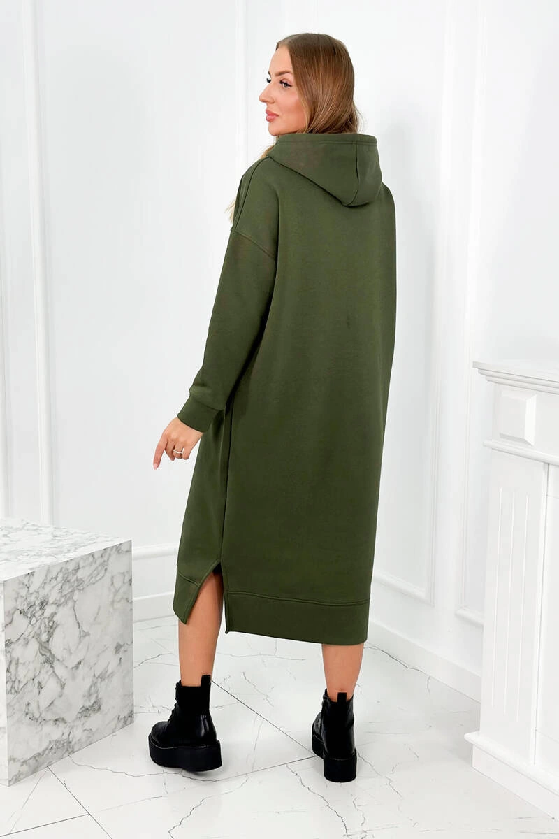 Long dress with a hood in khaki color
