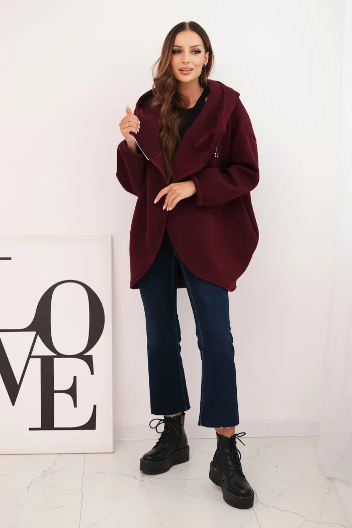 Kesi Włoski Women's insulated hoodie with an asymmetrical zipper burgundy