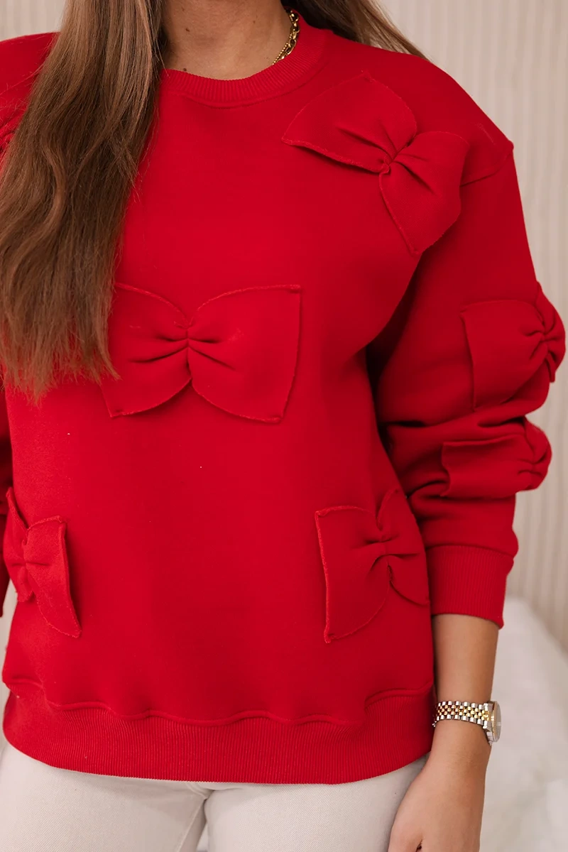 Insulated cotton sweatshirt with decorative bows Red