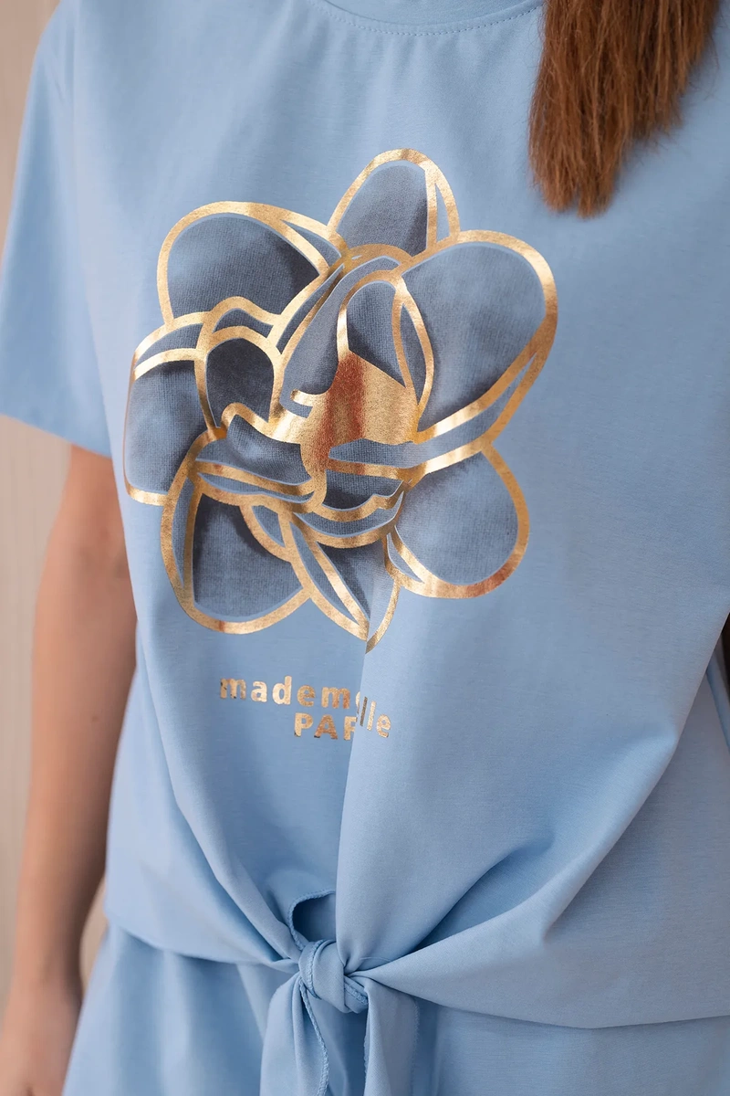 Women&#039;s set T-shirt with print + shorts - light blue