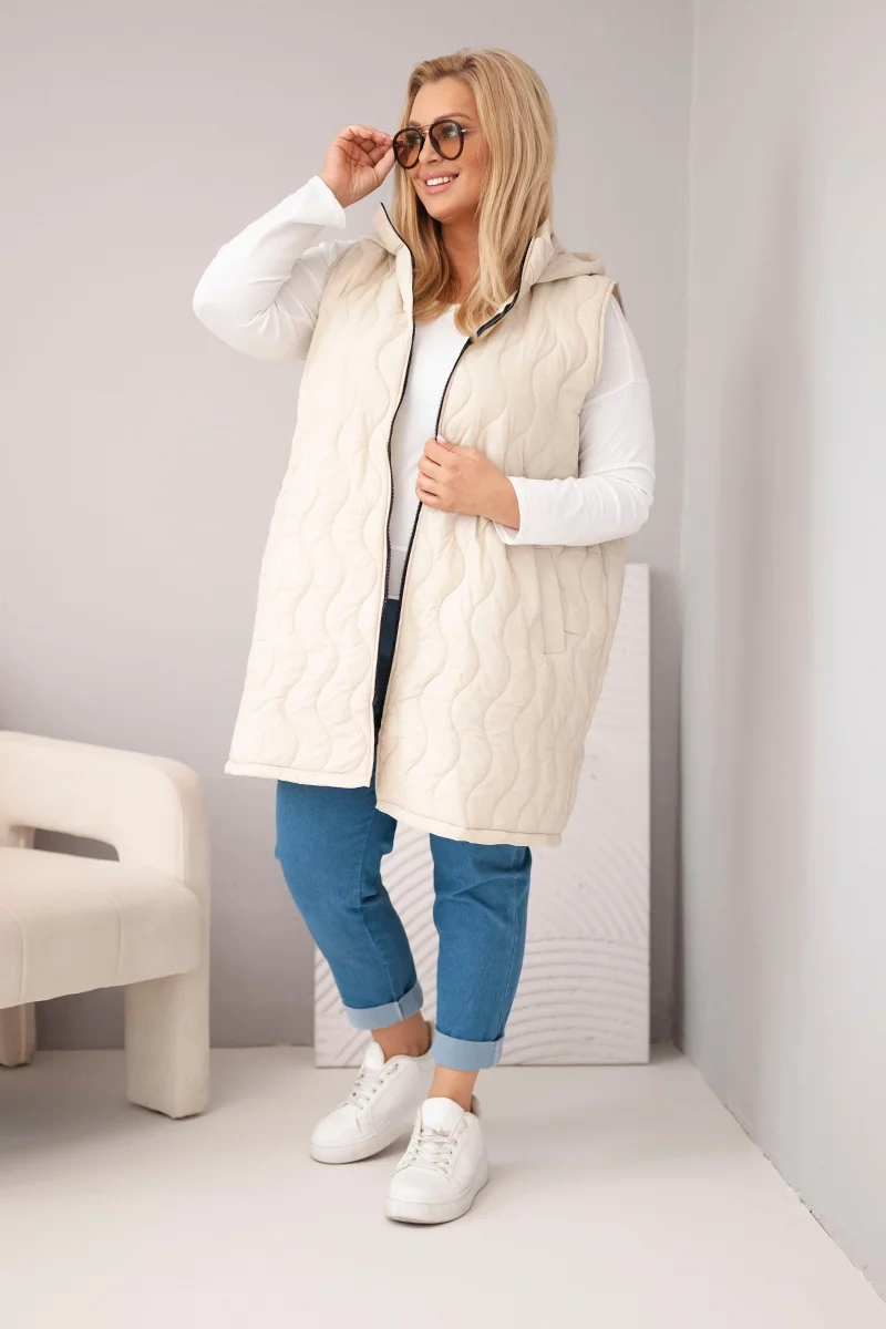 Kesi dámska plus size prešívaná vesta s kapucňou