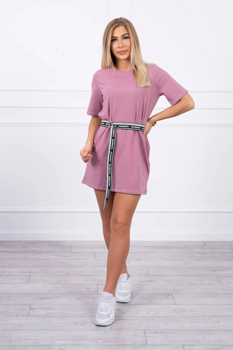 Dress with decorative belt navy pink