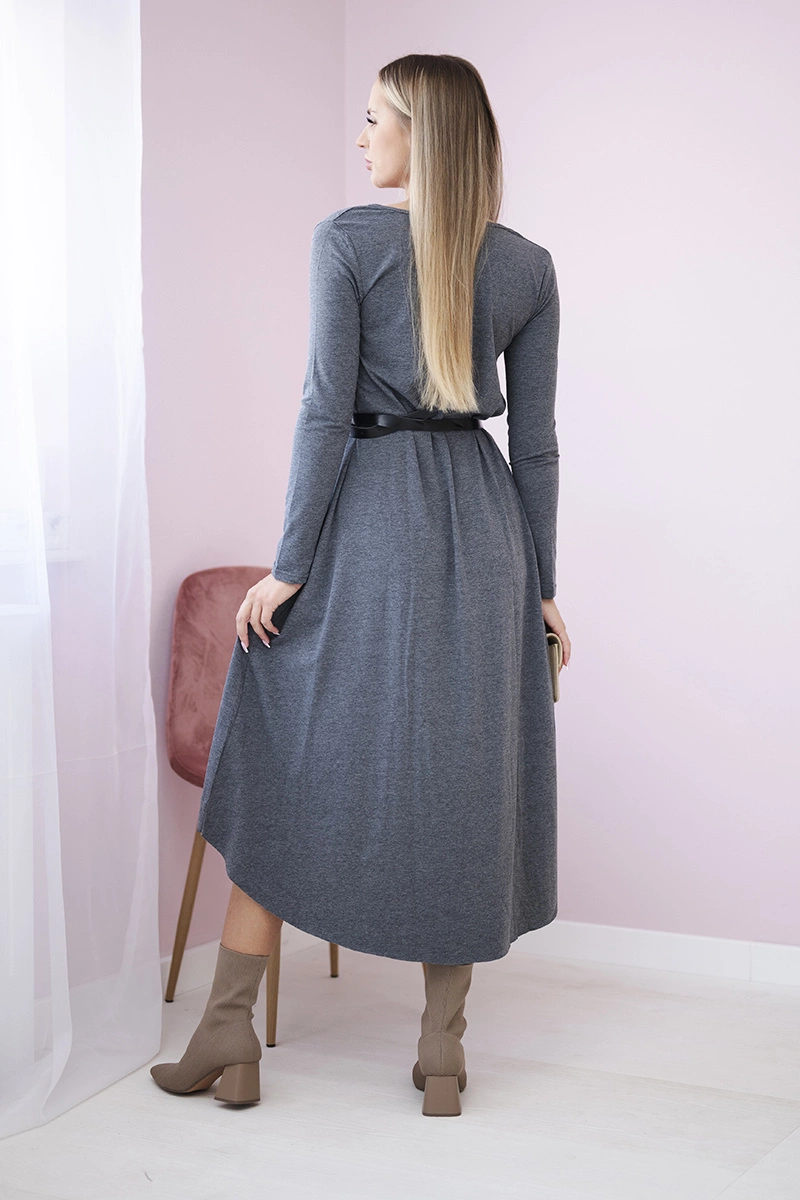 Dress with decorative belt and graphite inscription