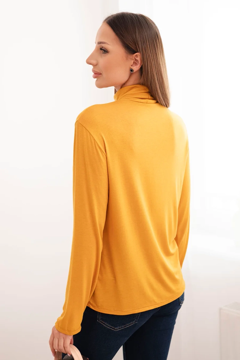 Kesi Włoski Women's viscose blouse with a turtleneck and long sleeves mustard