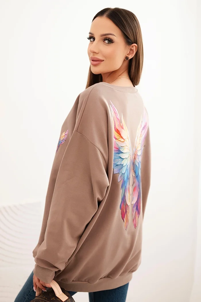 Polski Women's oversized cotton sweatshirt with colorful wings on the back fango