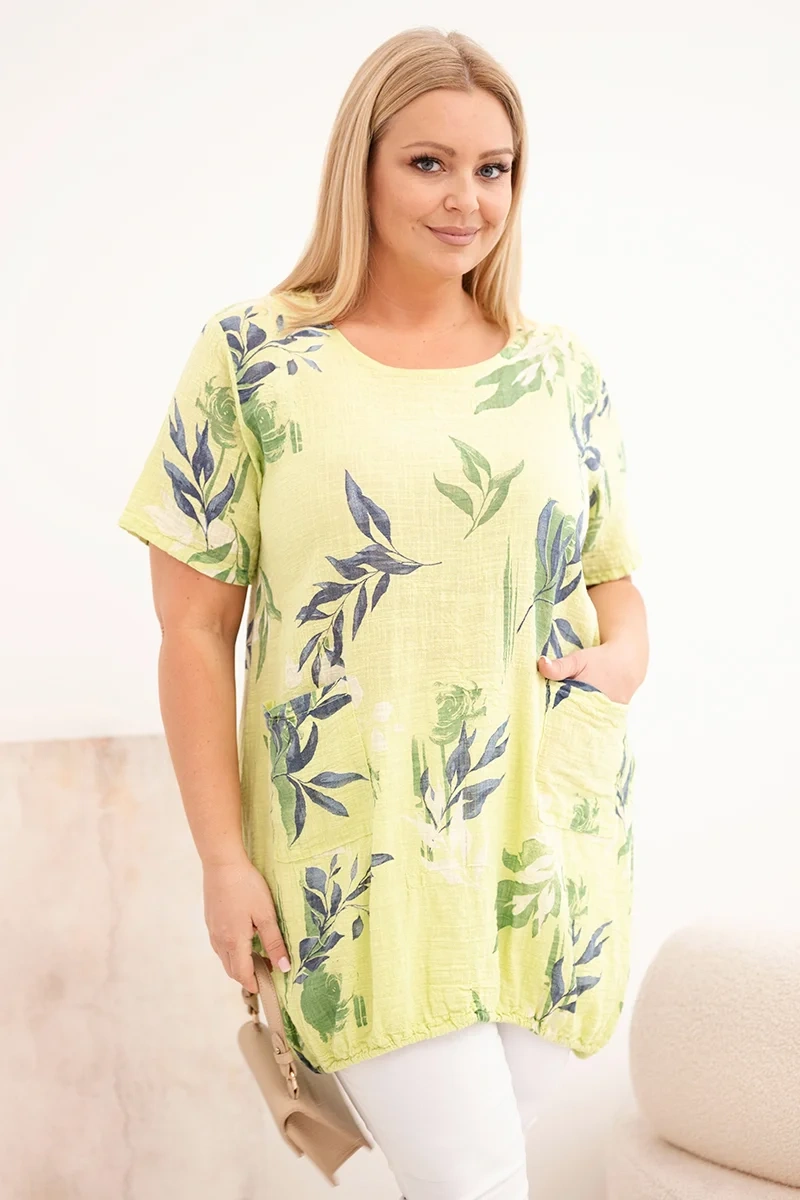 Памучна блуза за жени с големи размери и връзки