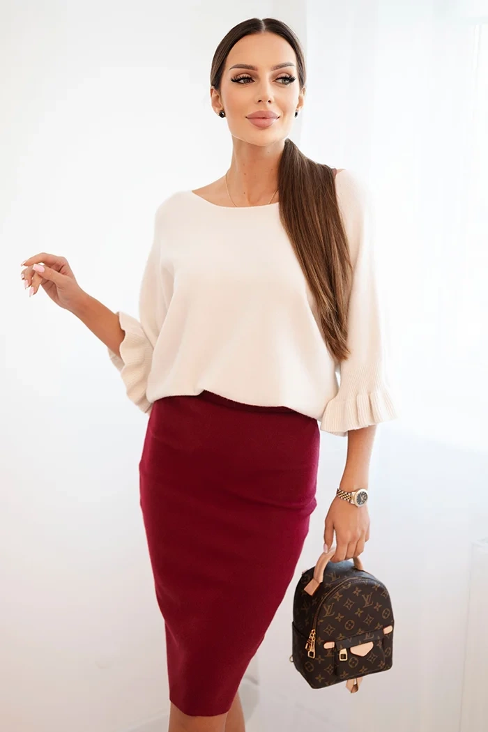 Kesi Włoski Dámská sukně z elastické viskózové pleteniny bordová