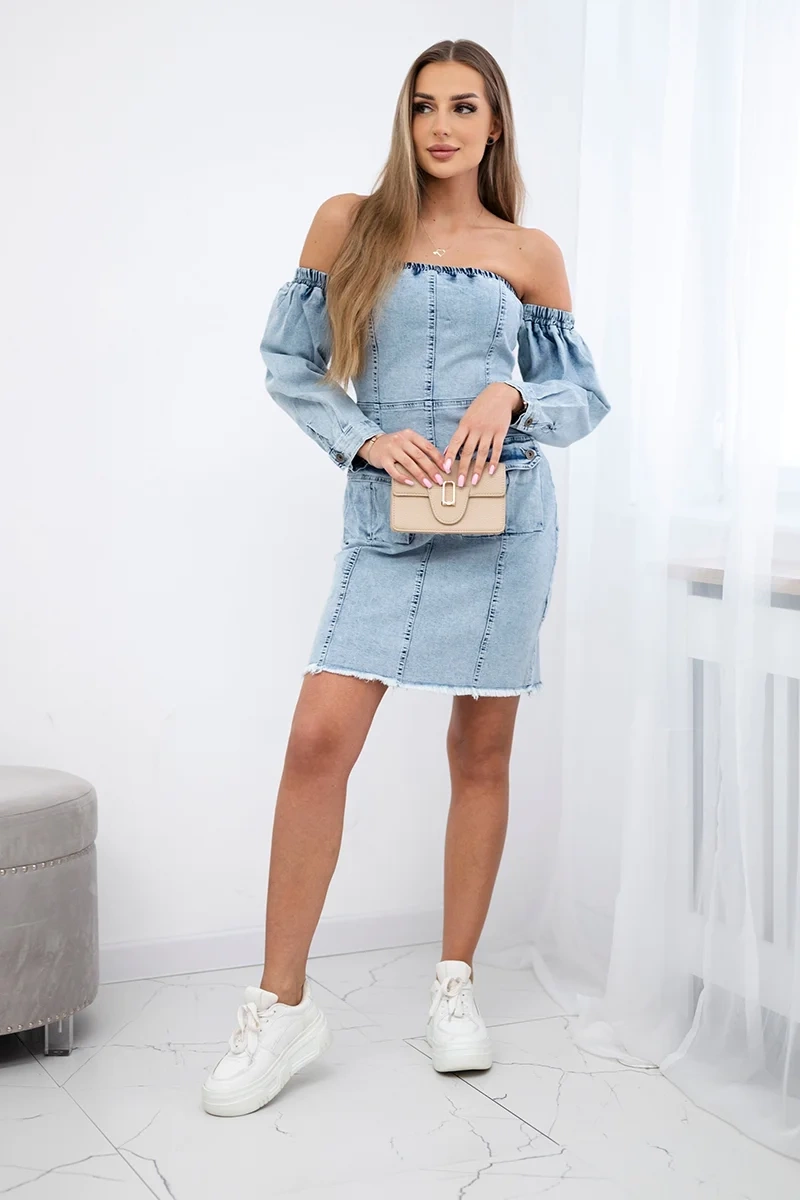 marka niezdefiniowana Off-the-shoulder stretch denim dress S/M-L/XL