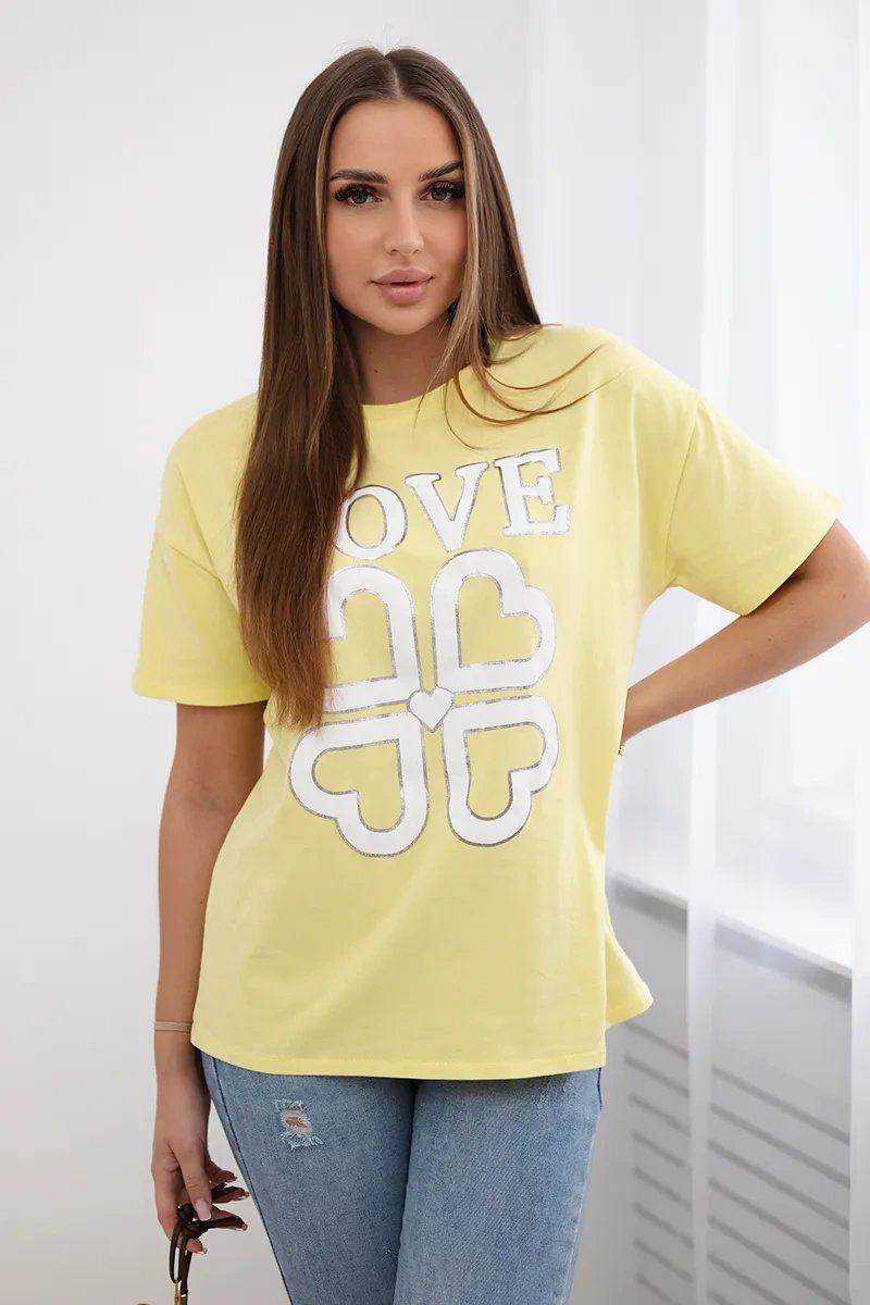 Cotton Blouse With Love Heart Print Yellow