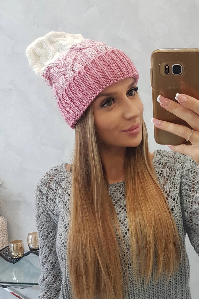 Women's cap Samara K346 powder pink+ecru
