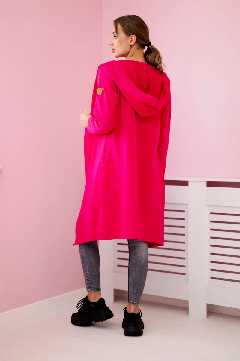 Long hooded cardigan in fuchsia color