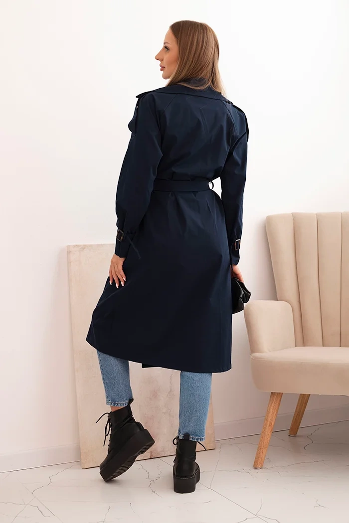 Kesi Włoski Women's coat tied at the waist with a collar navy