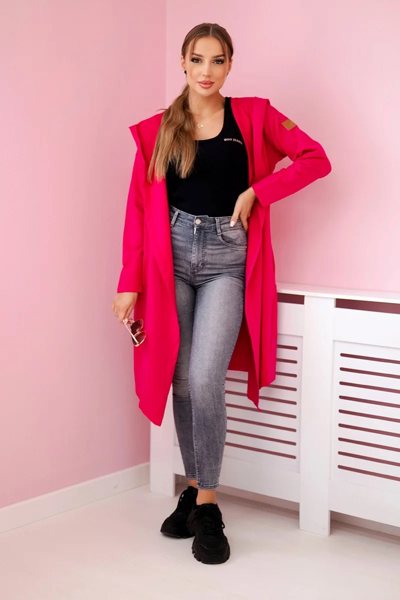 Long hooded cardigan in fuchsia color