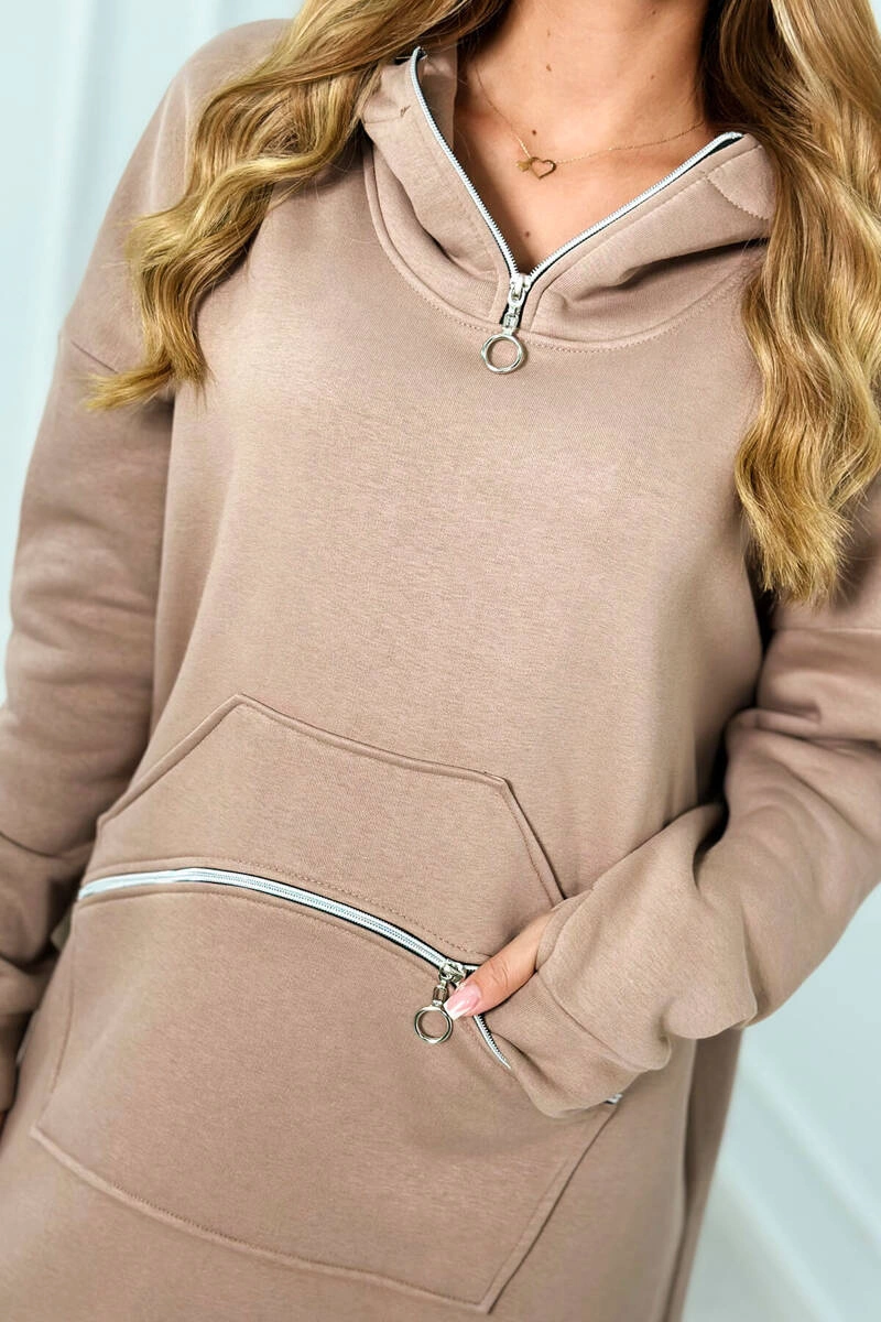 Insulated dress with hood dark beige