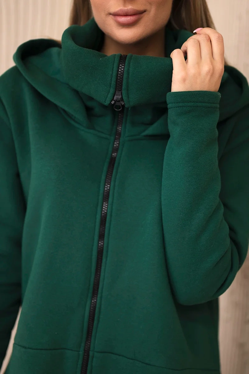 Insulated dress with longer sides in dark green color